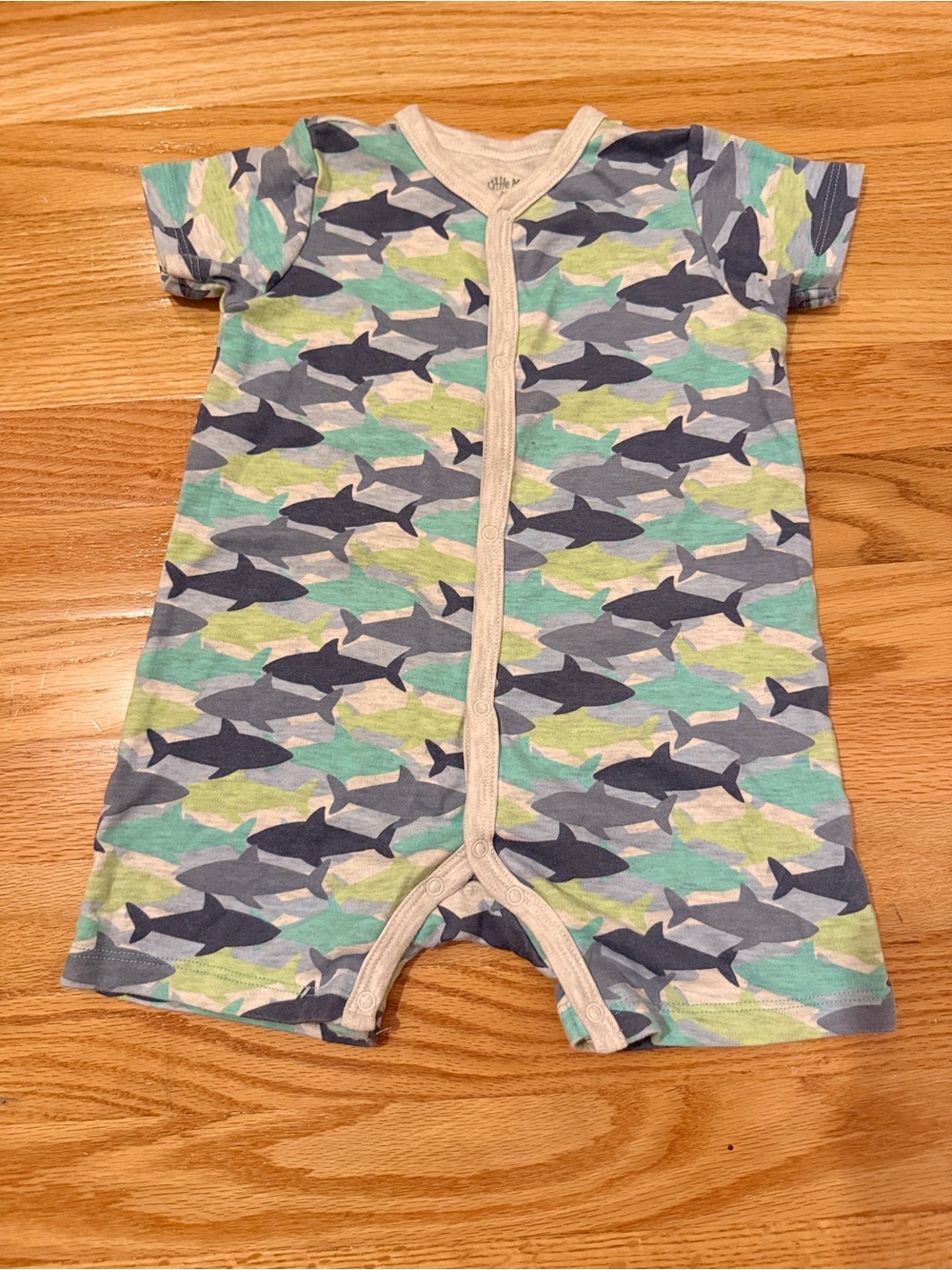Shark Print Short Sleeve One-Piece - Blue/Green